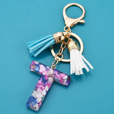 Women Fashion 26 Alphabet Letter Design Acrylic Key Chain Unisex