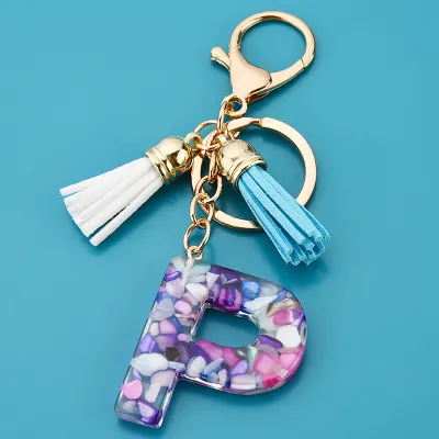 Women Fashion 26 Alphabet Letter Design Acrylic Key Chain Unisex
