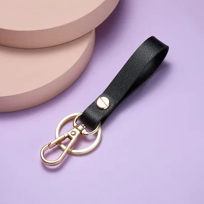 Simple Solid Color PU Metal Key Chain Unisex