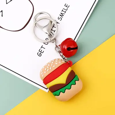 Cute Food Shaped Design Burger Fries Christmas Key Chain Metal Plastic Unisex