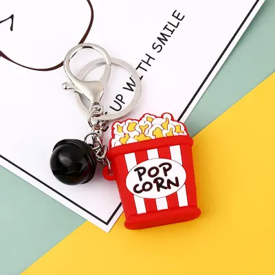 Cute Food Shaped Design Burger Fries Christmas Key Chain Metal Plastic Unisex