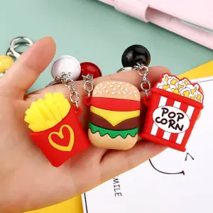 Cute Food Shaped Design Burger Fries Christmas Key Chain Metal Plastic Unisex