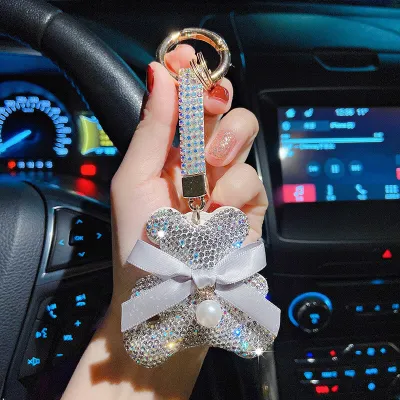Women Cute Bear Shape Bowknot Rhinestone Key Chain