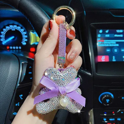 Women Cute Bear Shape Bowknot Rhinestone Key Chain