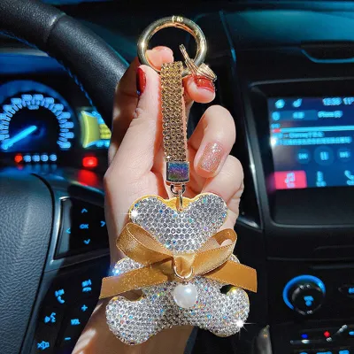 Women Cute Bear Shape Bowknot Rhinestone Key Chain