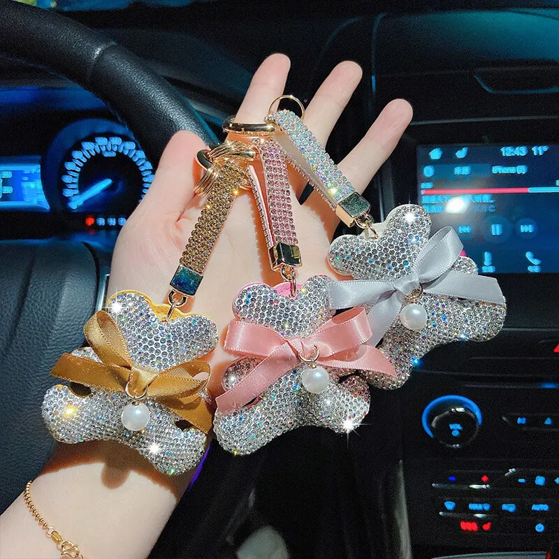Women Cute Bear Shape Bowknot Rhinestone Key Chain
