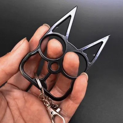 Cat Head Shape Design Defend Oneself Keychain Jewelry Alloy Key Ring
