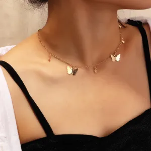 Butterfly Pentagram Decor Alloy Metal Choker Necklace Women's