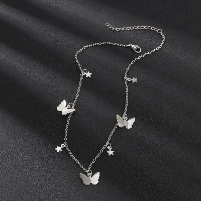 Butterfly Pentagram Decor Alloy Metal Choker Necklace Women's