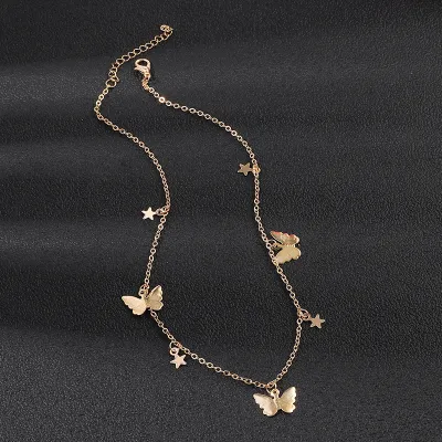 Butterfly Pentagram Decor Alloy Metal Choker Necklace Women's