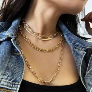 Fashion Unisex Multilayer Geometric Alloy Chain Necklace