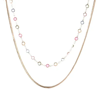Metal Chain Colorful Rhinestone Double-layer Necklace Women's Alloy Teardrop