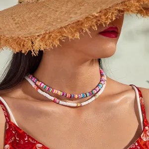 Boho Soft Pottery Colorful Double-layer Choker Necklace for Women