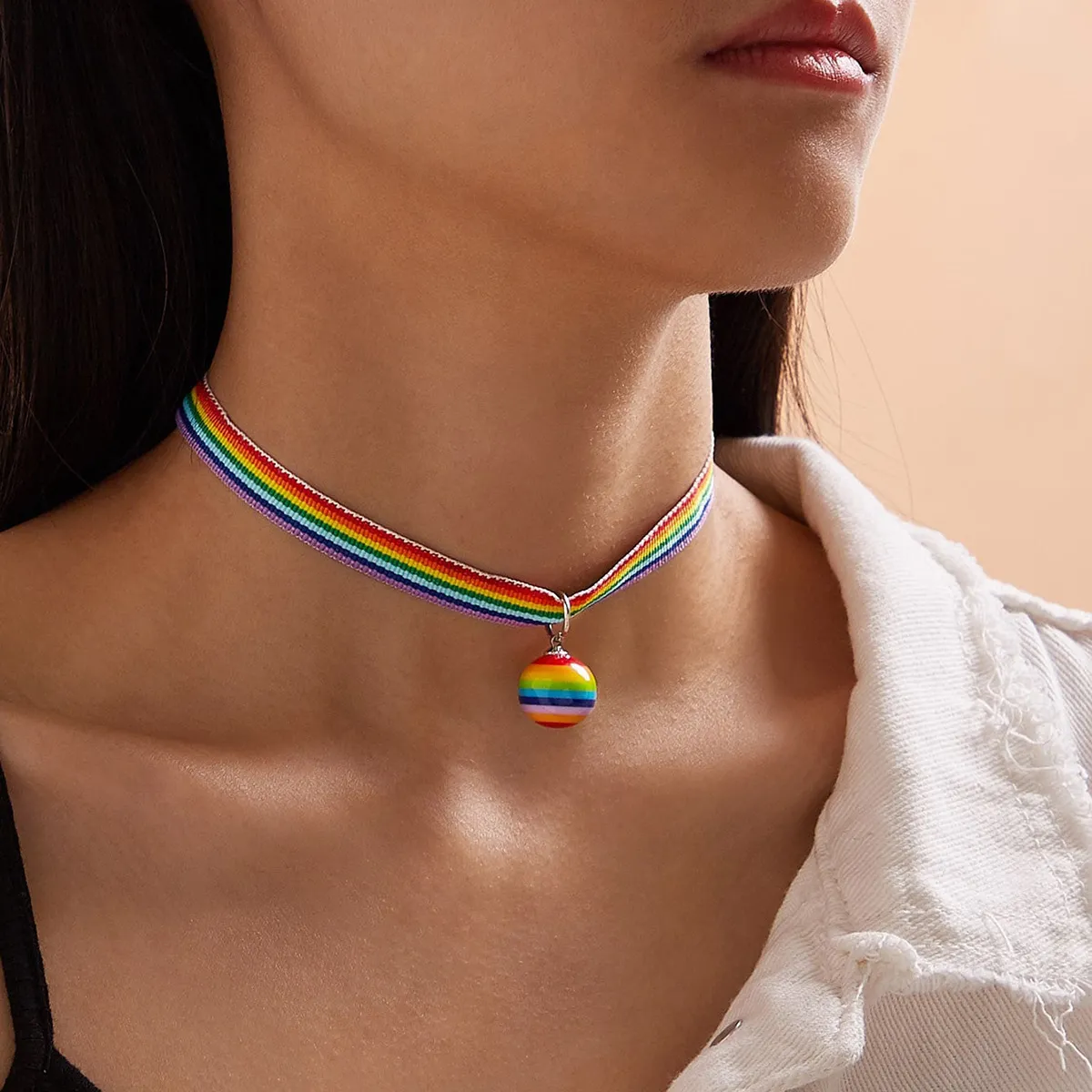 Rainbow Gradient Candy-Colored Clavicle Pendant Necklace