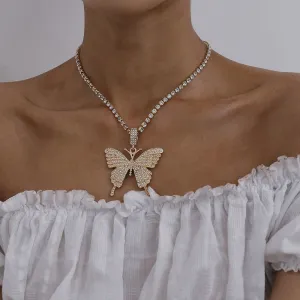 Delicate Rhinestone Butterfly Pendant Necklace For Women