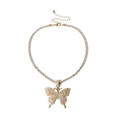 Delicate Rhinestone Butterfly Pendant Necklace For Women