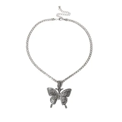 Delicate Rhinestone Butterfly Pendant Necklace For Women