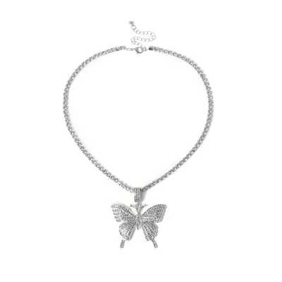 Delicate Rhinestone Butterfly Pendant Necklace For Women