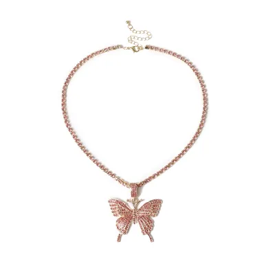 Delicate Rhinestone Butterfly Pendant Necklace For Women