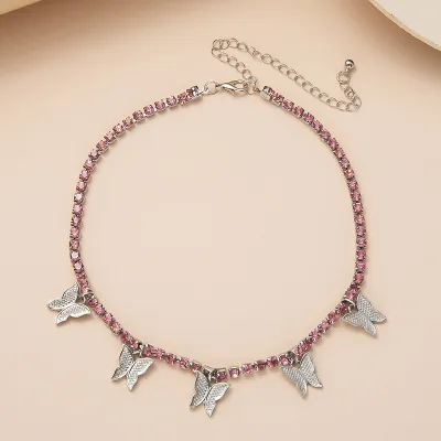 Single Layer Diamond Butterfly Rhinestone Choker Necklace