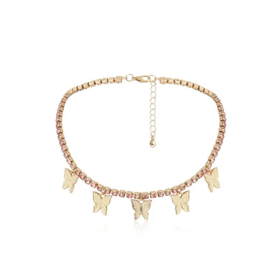 Single Layer Diamond Butterfly Rhinestone Choker Necklace