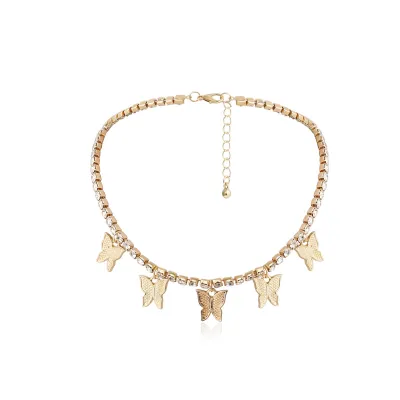 Single Layer Diamond Butterfly Rhinestone Choker Necklace