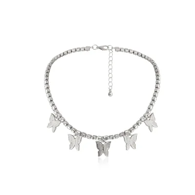 Single Layer Diamond Butterfly Rhinestone Choker Necklace