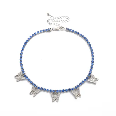 Single Layer Diamond Butterfly Rhinestone Choker Necklace