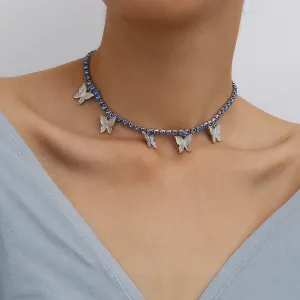 Single Layer Diamond Butterfly Rhinestone Choker Necklace