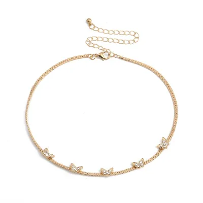 Temperament Snake Bone Chain Butterfly Necklace Women Rhinestone Alloy Jewelry
