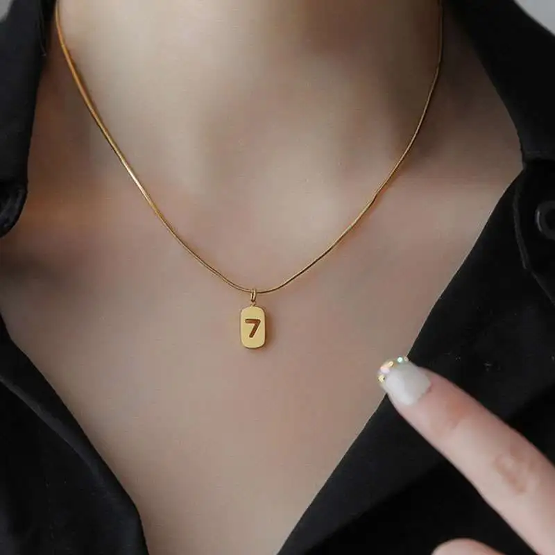 Women Hollow-out Digital Pendant Clavicle Chain Titanium Steel Jewelry Necklaces