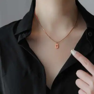 Women Hollow-out Digital Pendant Clavicle Chain Titanium Steel Jewelry Necklaces