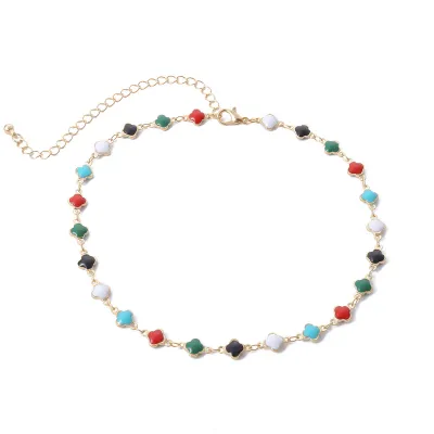 Women Retro Colorful Flower Choker Necklace