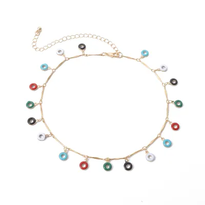 Women Retro Colorful Flower Choker Necklace