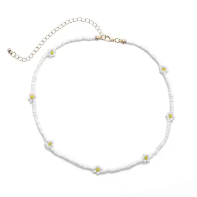 Women Creative Handmade Beaded Daisy Flower Ball Chain Necklace