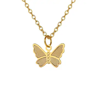 Women Simple Butterfly Pendant Necklace Alloy Water Wave Chain