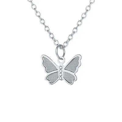 Women Simple Butterfly Pendant Necklace Alloy Water Wave Chain
