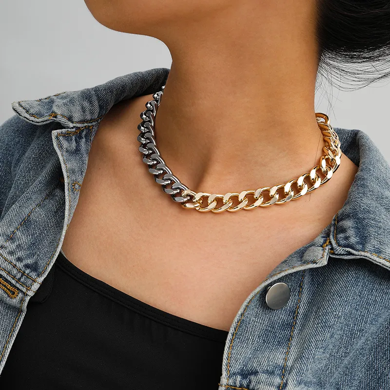 Creative Contrast Color Aluminum Metal Chain Choker Necklace