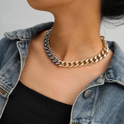 Creative Contrast Color Aluminum Metal Chain Choker Necklace