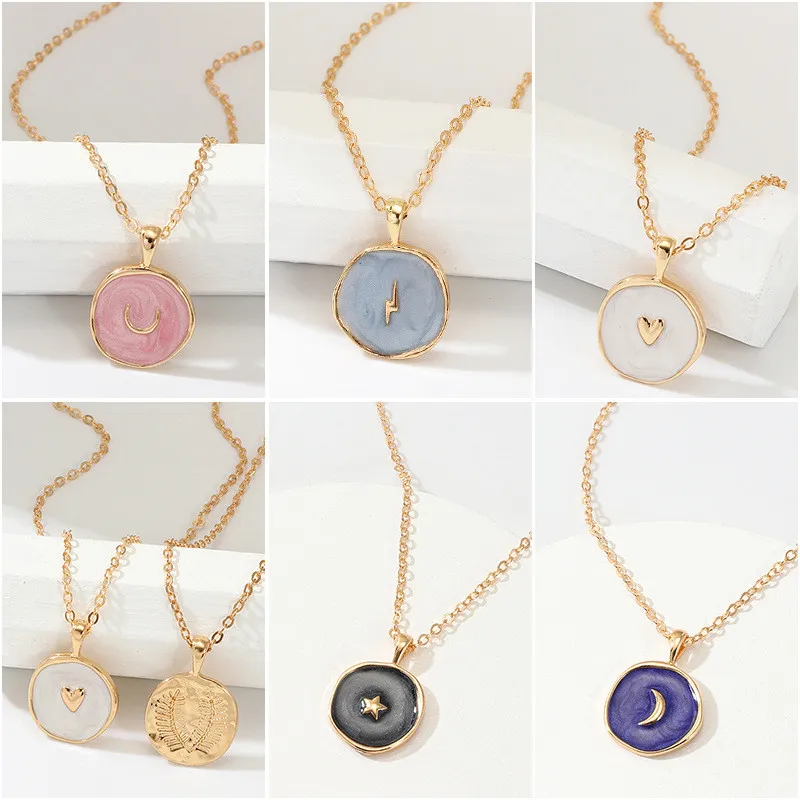 Drop Oil Pendant Star Moon Gold Plated Women's Alloy O-chain Necklace