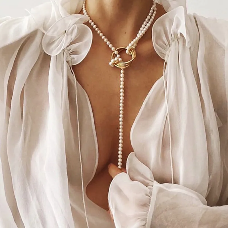 Geometric Pearl Chain Metal Buckle Women's Bracelet