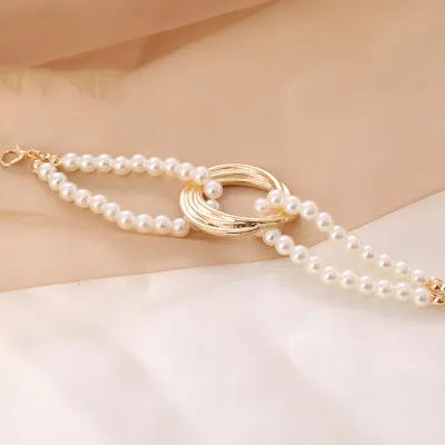 Geometric Pearl Chain Metal Buckle Women's Bracelet