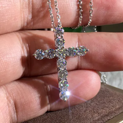 Fashion Rhinestone Geometric Cross Pendant Necklace 925 Silver