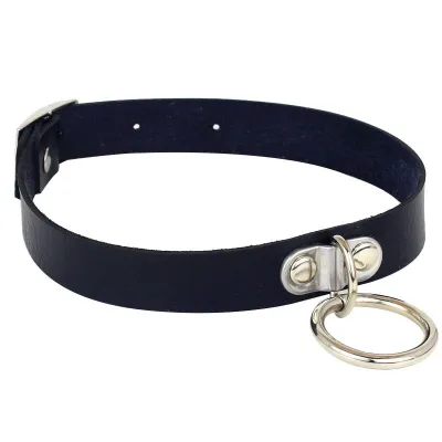 Harajuku Punk Metal Ring Decor PU Leather Choker Necklace