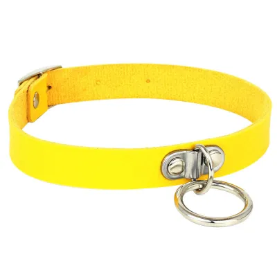 Harajuku Punk Metal Ring Decor PU Leather Choker Necklace