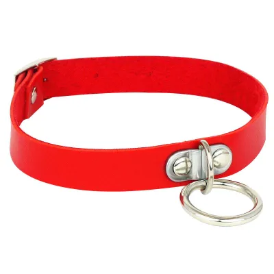 Harajuku Punk Metal Ring Decor PU Leather Choker Necklace