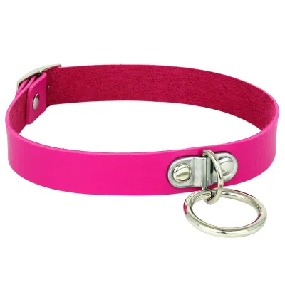 Harajuku Punk Metal Ring Decor PU Leather Choker Necklace