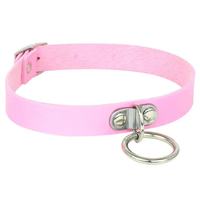 Harajuku Punk Metal Ring Decor PU Leather Choker Necklace