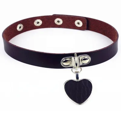 Women Punk Heart Pendant PU Choker Necklace