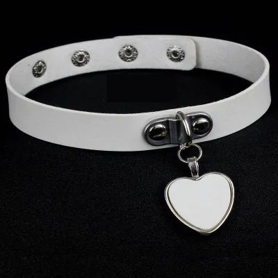 Women Punk Heart Pendant PU Choker Necklace